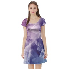 Blue Iridescent Blue Purple And Pink Pattern Short Sleeve Skater Dress
