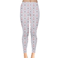 Gray Retro Pattern Polka Dot With Anchors Leggings by CoolDesigns