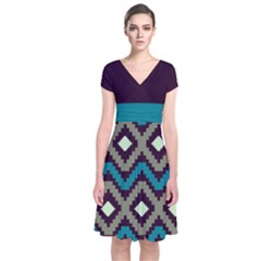 Dark Chevron Short Sleeve Front Wrap Dress by CoolDesigns
