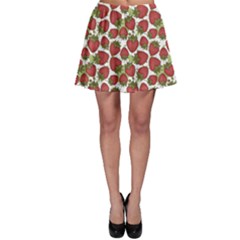 Red Pattern With Strawberries Graphic Stylized Drawing Skater Skirt by CoolDesigns