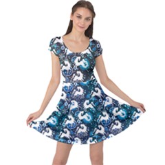 Blue White Horse On A Blue Ornamental Cap Sleeve Dress by CoolDesigns