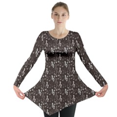Black Pattern With Music Notes Treble Clef Long Sleeve Tunic Top by CoolDesigns