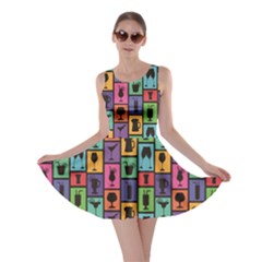 Colorful Colorful Pattern With Silhouettes Of Cocktails And Drinks Skater Dress