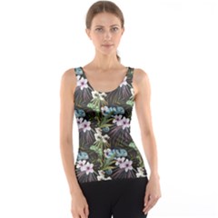 Black Beutiful Watercolor Pattern With Reptiles Chameleon Tank Top