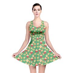 Green Easter Pattern Eggs And Chickens Reversible Skater Dress by CoolDesigns