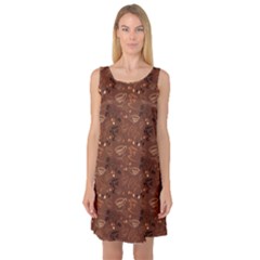 Brown Pattern With Coffee Cups Beans Croissant Calligraphic Sleeveless Satin Nightdress by CoolDesigns