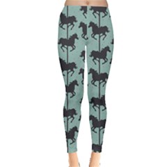 Turquoise Carousel Horses Silhouettes Leggings by CoolDesigns