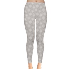 Gray Gray Lace White Snowflakes Pattern Leggings by CoolDesigns