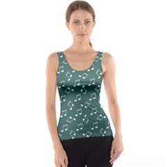 Green Music Elements Notes Gray Pattern Tank Top by CoolDesigns