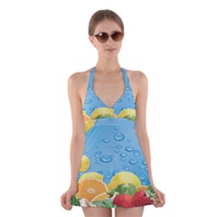Fruit Water Bubble Lime Blue Halter Swimsuit Dress by Alisyart