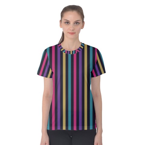 Stripes Colorful Multi Colored Bright Stripes Wallpaper Background Pattern Women s Cotton Tee by Simbadda