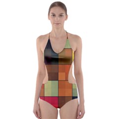 Background With Color Layered Tiling Cut-out One Piece Swimsuit by Simbadda