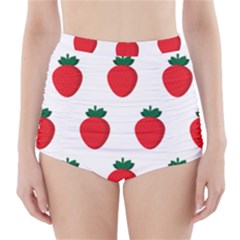 Fruit Strawberries Red Green High-waisted Bikini Bottoms by Mariart