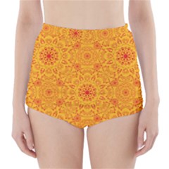 Solar Mandala  Orange Rangoli  High-waisted Bikini Bottoms by bunart