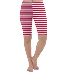 Horizontal Stripes Red Cropped Leggings  by Mariart