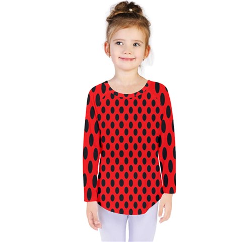 Polka Dot Black Red Hole Backgrounds Kids  Long Sleeve Tee by Mariart