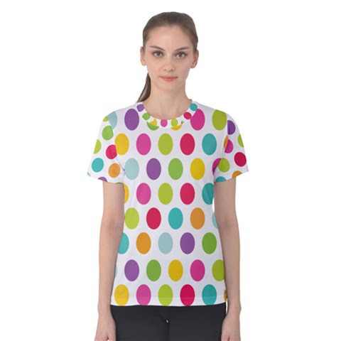 Polka Dot Yellow Green Blue Pink Purple Red Rainbow Color Women s Cotton Tee by Mariart
