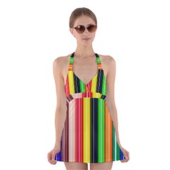 Stripes Colorful Striped Background Wallpaper Pattern Halter Swimsuit Dress by Simbadda