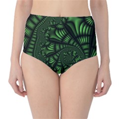 Fractal Drawing Green Spirals High-waist Bikini Bottoms by Simbadda