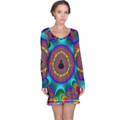 3d Glass Frame With Kaleidoscopic Color Fractal Imag Long Sleeve Nightdress by Simbadda