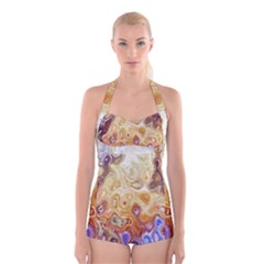 Space Abstraction Background Digital Computer Graphic Boyleg Halter Swimsuit  by Simbadda