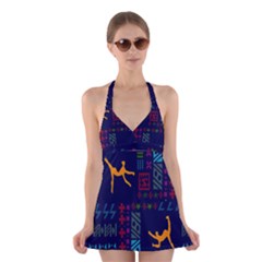 A Colorful Modern Illustration For Lovers Halter Swimsuit Dress by Simbadda