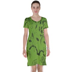 Abstract Green Background Natural Motive Short Sleeve Nightdress by Simbadda