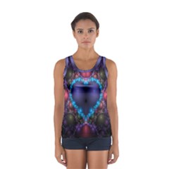 Blue Heart Fractal Image With Help From A Script Women s Sport Tank Top  by Simbadda