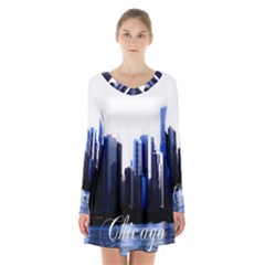 Abstract Of Downtown Chicago Effects Long Sleeve Velvet V-neck Dress by Simbadda