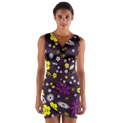 Flowers Floral Background Colorful Vintage Retro Busy Wallpaper Wrap Front Bodycon Dress by Simbadda