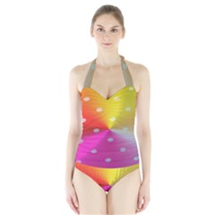 Polka Dots Pattern Colorful Colors Halter Swimsuit by Simbadda