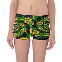 Green Yellow Fractal Vortex In 3d Glass Boyleg Bikini Bottoms by Simbadda