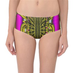 Fractal In Purple And Gold Mid-waist Bikini Bottoms by Simbadda