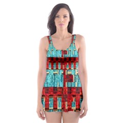 Architectural Abstract Pattern Skater Dress Swimsuit by Simbadda