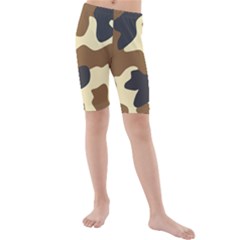 Initial Camouflage Camo Netting Brown Black Kids  Mid Length Swim Shorts by Mariart