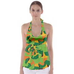 Initial Camouflage Green Orange Yellow Babydoll Tankini Top by Mariart