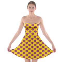 Polka Dot Purple Yellow Strapless Bra Top Dress by Mariart