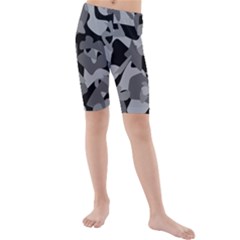 Urban Initial Camouflage Grey Black Kids  Mid Length Swim Shorts by Mariart
