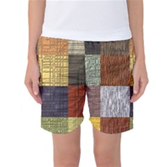 Blocky Filters Yellow Brown Purple Red Grey Color Rainbow Women s Basketball Shorts by Mariart