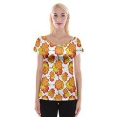 Colorful Stylized Floral Pattern Women s Cap Sleeve Top by dflcprintsclothing