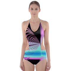 Blue And Pink Swirls And Circles Fractal Cut-out One Piece Swimsuit by Simbadda