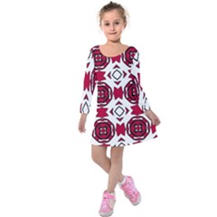 Seamless Abstract Pattern With Red Elements Background Kids  Long Sleeve Velvet Dress by Simbadda