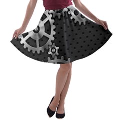 Chain Iron Polka Dot Black Silver A-line Skater Skirt by Mariart