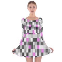 Pink Grey Black Plaid Original Long Sleeve Skater Dress