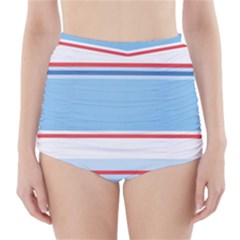 Navy Blue White Red Stripe Blue Finely Striped Line High-waisted Bikini Bottoms by Mariart