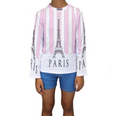 Pink Paris Eiffel Tower Stripes France Kids  Long Sleeve Swimwear by Mariart