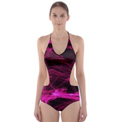 Abstract Pink Smoke On A Black Background Cut-out One Piece Swimsuit by Nexatart