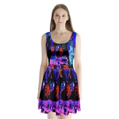 Grunge Abstract In Black Grunge Effect Layered Images Of Texture And Pattern In Pink Black Blue Red Split Back Mini Dress  by Nexatart