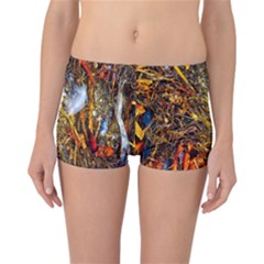 Abstract In Orange Sealife Background Abstract Of Ocean Beach Seaweed And Sand With A White Feather Reversible Bikini Bottoms by Nexatart