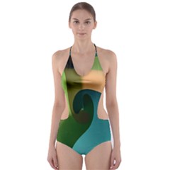 Ribbons Of Blue Aqua Green And Orange Woven Into A Curved Shape Form This Background Cut-out One Piece Swimsuit by Nexatart